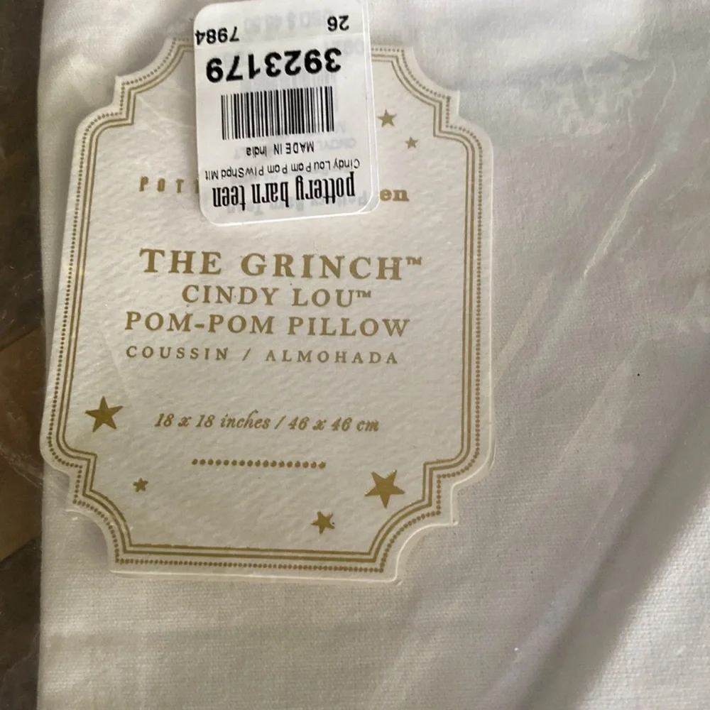 Pottery Barn Teen Dr. Seuss The Grinch Cindy Lou Holiday Pom Pom Pillow Cover